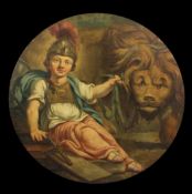 Early 19th century English School Britannia with a lion, 32.75in.; unframed Early 19th century
