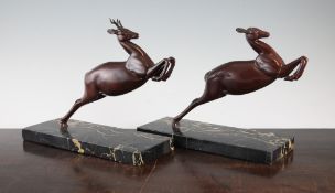 Pierre Laurel. A pair of French Art Deco leaping gazelles, 10.5in. Attributed to Pierre Laurel. A