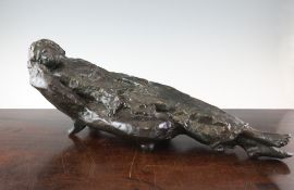 Sydney Harpley A.R.A (1927-1992). An abstract bronze, Reclining sleeping girl, overall 26in.