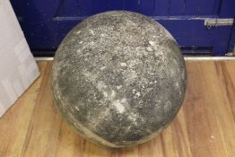 A large 19th century garden stone ball finial or sphere, W.2ft A large 19th century garden stone