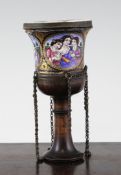 A late 19th century Qajar polychrome enamelled ghalian cup, 6.5in. A late 19th century Qajar