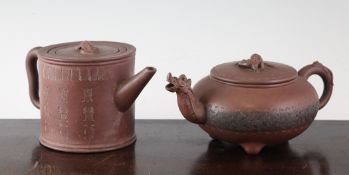 Two Chinese Yixing pottery teapots, late 19th / early 20th century, 7.5in. Two Chinese Yixing