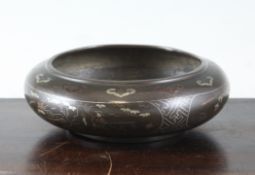 A Chinese inlaid bronze censer A Chinese inlaid bronze censer, 19th century, decorated with
