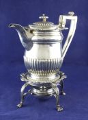 A George III demi fluted silver coffee biggin on stand with burner, gross 44.5 oz. A George III demi