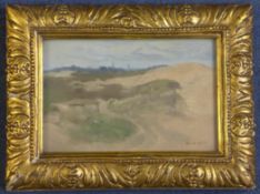 Adrian Stokes (1854-1935) Sand dunes with church beyond, 7 x 10in. Adrian Stokes (1854-1935)oil on