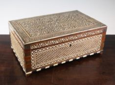 A 19th century Indian ivory inlaid padouk wood writing box, 16in. A 19th century Indian ivory inlaid