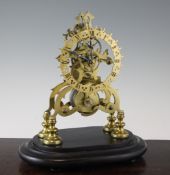 A Victorian lacquered brass skeleton clock, 12.5in., with cracked glass dome A Victorian lacquered
