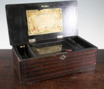 A late 19th century Swiss music box, 14.5in. A late 19th century Swiss music box, with rosewood