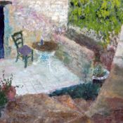 Sydney Harpley A.R.A (1927-1992) `The Terrace, St Victor des Oules`, 16 x 17in. Sydney Harpley A.R.A
