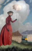 § John Armstrong (1893-1973) Widow holding a parasol, a cannon beyond, 30 x 20in. § John