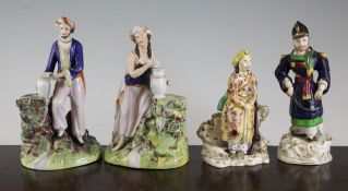 Four Staffordshire pottery figures of Turkish men and women, mid 19th century, 5.75 - 7.25in. Four