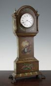 An Edwardian painted walnut miniature longcase clock, 18.5in. An Edwardian painted walnut