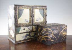 Table cabinet and Korean box An unusual Japanese crackle glaze pottery and lacquer table cabinet,