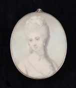 Attributed to Jeremiah Meyer (1735-1789) Miniature of Caroline, Countess of Buckingham, 2 x 1.75in.;