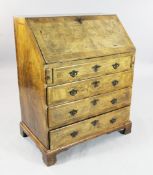 A George I style walnut and feather banded bureau, W.2ft 6in. A George I style walnut and feather
