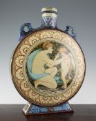 Walter Jenks Morgan for Mintons Art Pottery Studio. A moon flask, c.1872, 17in., drilled, neck a/f