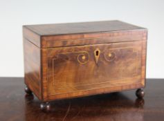 A 19th century two division tea caddy, 8.5in. A 19th century mahogany and satinwood banded and