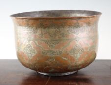 A 17th century Safavid tinned copper bowl, 12in. A 17th century Safavid tinned copper bowl, with