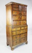 An 18th century walnut and oak chest on chest, W.2ft 9in. An 18th century walnut and oak chest on