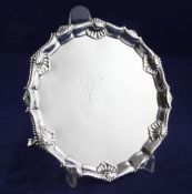 A George III silver waiter, 8 oz. A George III silver waiter, of shaped circular form, with engraved
