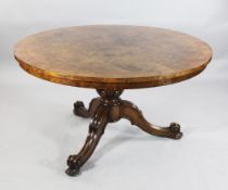 A Victorian burr walnut and mahogany breakfast table, stamped Holland & Sons, W.4ft.5in. A Victorian