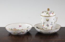 A Meissen chocolate cup, cover and two saucers, late 18th century, 5.1in. A Meissen chocolate cup,