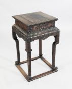 An unusual square Chinese rosewood vase stand, H.2ft 5in. An unusual square Chinese rosewood vase