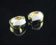 A pair of 18ct two colour gold and diamond set hoop earrings, A pair of 18ct two colour gold and