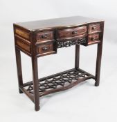 An unusual Chinese wood writing table, W.3ft An unusual Chinese serpentine rosewood and inset burr
