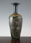 A Doulton Lambeth stoneware trumpet necked vase, by Florence and Lucy Barlow, c.1883, 15in. A