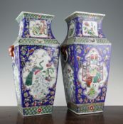 A pair of Chinese famille rose square tapering vases, 15in. (41cm) A pair of Chinese famille rose