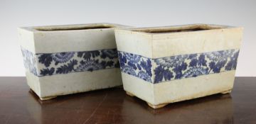 A pair of Chinese blue and white rectangular planters A pair of Chinese blue and white rectangular