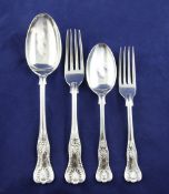 A part suite of Edwardian silver King`s pattern flatware by Mappin & Webb, 101 oz. A part suite of