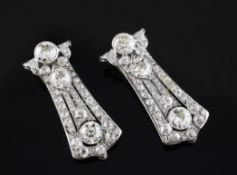 A good pair of 1920`s platinum and diamond set dress clips, each 1.75in. A good pair of 1920`s