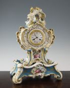 A 19th century French porcelain mantel clock, in the manner of Jacob Petit, 17.5in. A 19th century