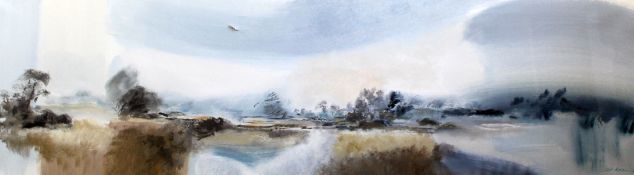 § John Hitchens (1940-) Marshland waters, 17 x 60in. § John Hitchens (1940-)oil on canvas,