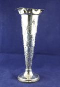 An Edwardian silver trumpet vase, weighted. An Edwardian silver trumpet vase, of tapering form, with