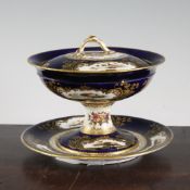 An English porcelain Sevres style sauce tureen, cover and stand A Minton Sevres style sauce