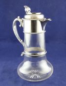 A Victorian silver mounted plain glass claret jug, 10in A Victorian silver mounted plain glass