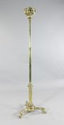 An early 20th century telescopic brass oil lamp, overall H.5ft 7in. An early 20th century telescopic