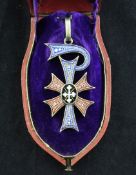An Italian silver gilt and micro mosaic stylised cross pendant, overall 2.75in. An Italian silver