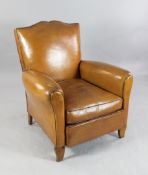 A 1930`s French tanned leather club armchair, A 1930`s French tanned leather club armchair, with