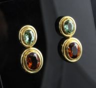 A pair of 18ct gold, citrine and green tourmaline drop earrings by Boodles, 1in. A pair of 18ct