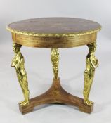 A Continental centre table, in Empire style, diam. 2ft 8in. A Continental mahogany, marquetry and