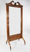 A 19th century marquetry inlaid satinwood cheval mirror, H.6ft 5in. A 19th century marquetry