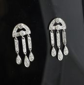 A pair of 18ct white gold Art Deco style diamond set "chandelier" drop earrings, 1in. A pair of 18ct