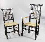 A composed set eight Yorkshire/Derbyshire spindle back dining chairs, late Georgian, A composed