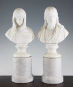 Giovanni Maria Benzoni (1799-1873). A pair of white marble busts of Christ and Mary Magdalen, 14.