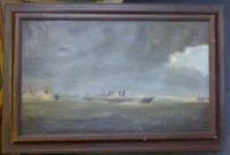 H.J.Brown (19th C.) Paddlesteamer off the English coast, 18 x 30in. H.J.Brown (19th C.)oil on