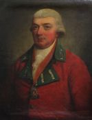 John.W.P. (18th century) Portrait of an army officer wearing a diamond set order, 30 x 24.5in.
